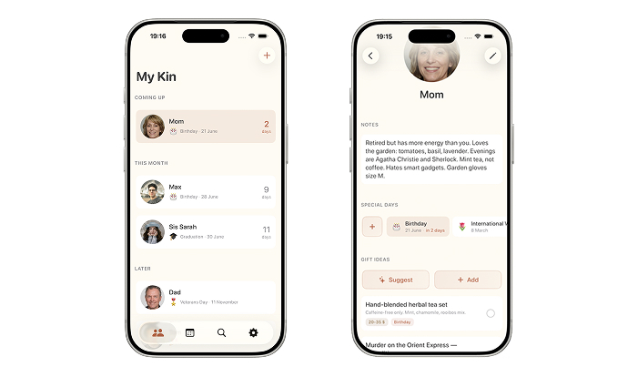 Kinday — events, reminders and notes